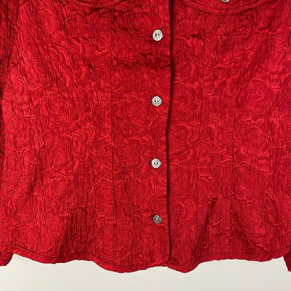 Chicos Jacket Womens 0 US Small Textured Red Rose Swirl Buttons Fitted - Picture 3 of 8